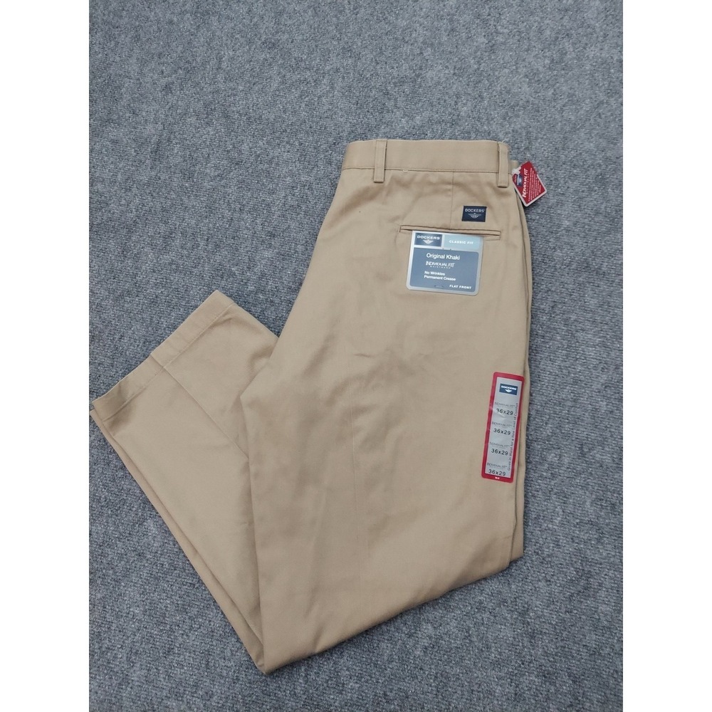 Dockers Pants Mens 36x29 Tan Khaki Individual Fit Flat Front Wrinkle Free‎ Chino